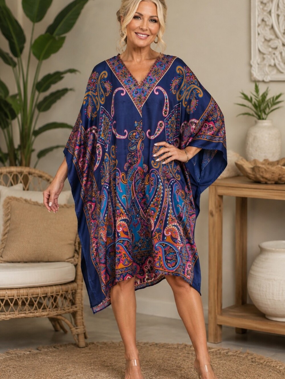Kushi Royal Blue Multicolor Paisley Tunic